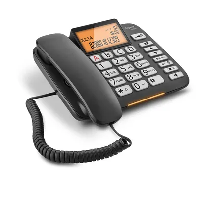 Produktbild von Gigaset DL 580, Analoges Telefon, Kabelgebundenes Mobilteil, Freisprecheinrichtung, 99 Eintragungen, Anrufer-Identifikation, Schwarz