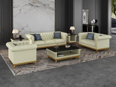 Produktbild von Chesterfield Sofagarnitur Couch Polster Möbel Set 3+2+1 Ledersofa 3tlg