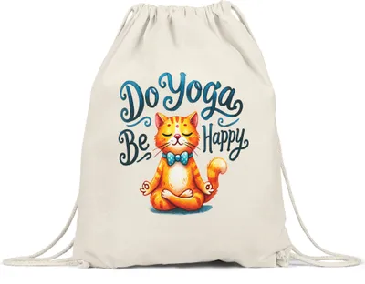 Produktbild von Do Yoga Be Happy Turnbeutel Geschenkidee für Yoga-Fans und Katzenliebhaber Entspannung und Achtsamkeit