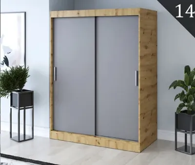Produktbild von FurMeb24 Schiebetrenschrank GOLD -150x200cm 2-triger Kleiderschrank Ohne Spiegel, Schiebeschrank - (Eiche Artisan + Anthrazit)