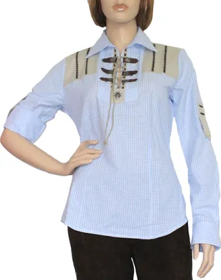 Produktbild von Trachtenbluse Damen Trachten lederhosen-bluse Trachtenmode hellblau kariert, Größe:38