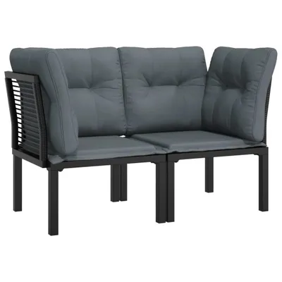 Image de vidaXL Chaises d'angle de jardin avec coussins 2 pcs. noir & gris poly rotin