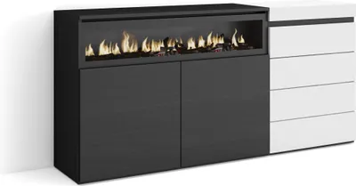Produktbild von Sideboard, Kommode, 157x35x75 cm, Für Schlafzimmer, Zimmer, Elektrokamin., Kommode mit Schubladen, Weiß