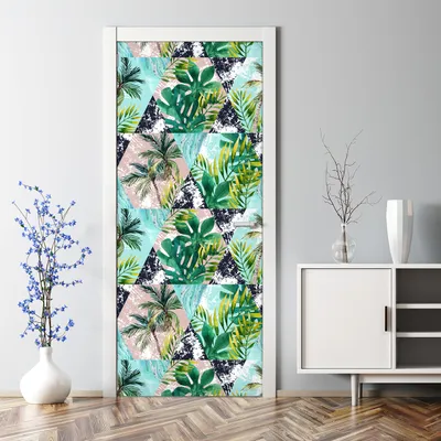 Produktbild von Dekorative Türaufkleber selbstklebend Klebefolie Aufkleber Palmen Dreieck grün 85 x 200 cm