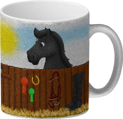 Produktbild von Glitzer-Glitzer-Kaffeebecher mit schwarzes Pferd Motiv