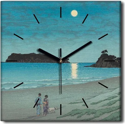Produktbild von Coloray Uhr auf Leinwand 30x30 cm Wand Uhr Dekoration Wohnzimmer Segeltuch schwarze Hände -Landschaftsstrand Nacht.