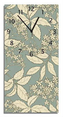 Produktbild von Wallario Design Wanduhr Blätter und Blüten auf Grün aus Echtglas, Größe 30 x 60 cm