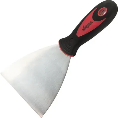 A single paint scraper tool with a black and red handle.