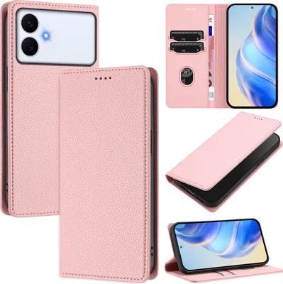 Produktbild von Litchi Leder Handyhülle für Samsung Galaxy S26 Edge Wallet Kartenfächer Standfunktion Hülle Pink