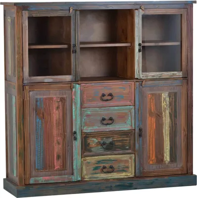 Produktbild von MiaMöbel Highboard Cancun 142x141x40 cm Shabby Chic Massivholz Pinie Bunt