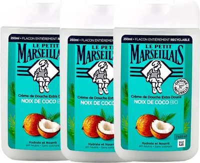Immagine prodotto di Le Petit Marseillais Crema doccia idratante con burro di cocco 3x250ml