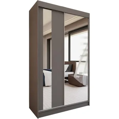 Image de BEAUTYSOFA Armoire à portes coulissantes GAJA 120 cm - Armoire à tiroirs et miroir (graphite)