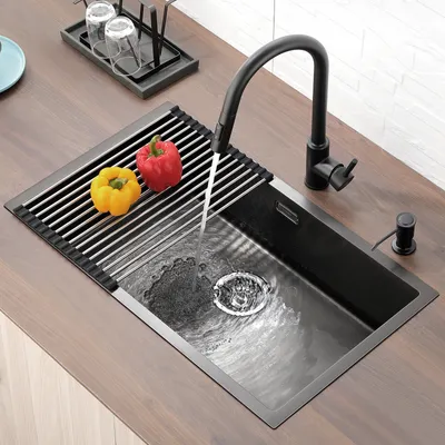 Produktbild von Lonheo XL Spülbecken 74 x 44cm eckige Edelstahlspüle, Einbauspüle für ab 80er Unterschrank, Küchenspüle mit Über- und Ablaufgarnitur