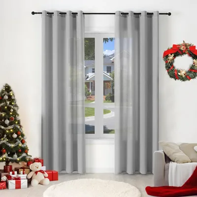 Produktbild von WOLTU 2er Set Leinenvorhänge mit Ösen Halbtransparent 245x135 cm Modern Grau