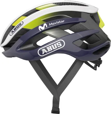 Produktbild von ABUS Rennradhelm AirBreaker - High-End Fahrradhelm für den professionellen Radsport - für Jugendliche und Erwachsene - Helm für Damen und Herren - Weiß/Blau (Movistar Team 2022), Größe S (51-55 cm)