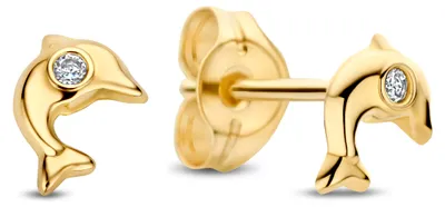 Produktbild von New Bling Oorknopjes – 9NBG-1057 – 14K Goud – Dolfijn met Zirkonia – 5,4 mm