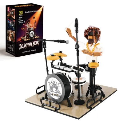 Produktbild von Rock-Schlagzeug-Bauset mit Konzertbühne und bewegl Figur und Drumset 428-tlg