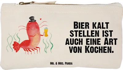 Produktbild von Mr. & Mrs. Panda Pouch Hummer Weizen Größe S Klein - Weiß - Geschenk, Mäppchen, Bier, Kneipe, toiletry bag, Gasthaus, Meer, Junggeselle, Schlampermäppchen, Stifteetui