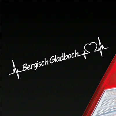 Produktbild von Auto Aufkleber Bergisch Gladbach Herz Herzschlag 19x4 cm Weiss Glanz Sticker Heckscheibenaufkleber