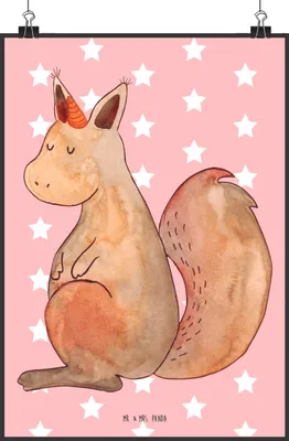 Produktbild von Mr. & Mrs. Panda Bild Einhorn Glauben DIN A2 - Rot Pastell - Geschenk, Eichhörnchen, Eichhorn, Einhörnchen, Unicorn, Wandbild, drucke, wanddeko, Einhörner, Kunstdruck