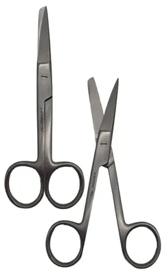 Ergonomische Linkshänder-Schere 14,5 cm mit spitz/stumpfer Schneide aus rostfreiem Edelstahl.