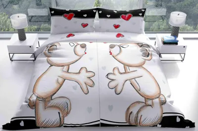 Produktbild von 4-teiliges Mikrofaser Bettwäsche-Set Partnerdesign Bärchen & Herzen in Weiß Braun 135x200 cm mit Reißverschluss