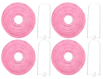 Produktbild von 4 Sets Papierlaternen, rund, rosa, handgefertigt, zum Aufhängen, mit Metall-Stützrahmen