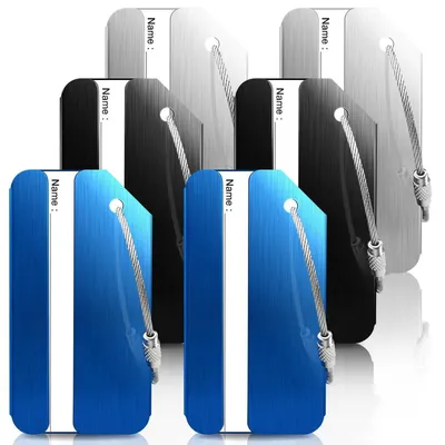 Produktbild von Kofferanhänger Aluminium 6 Stück Namensschild Adressschild Schwarz Blau Silber 8x4cm