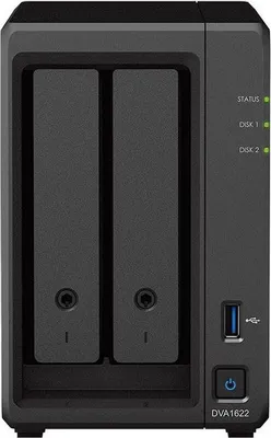 Immagine prodotto di Registratore video di rete (NVR) Synology DVA1622, 2 alloggiamenti, 6 GB di RAM DDR4, capacità di 32 TB, 2 porte USB 3.0