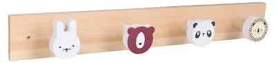 Obrázek produktu pro Relaxdays, věšák do dětského pokoje s motivem zvířat, lišta s 4 háčky, rozměry: 5 x 36 x 5 cm, háčky do dětského pokoje, materiál: dřevo a MDF, vícebarevný