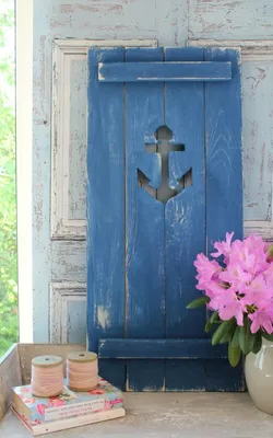 Produktbild von Landhaus Fensterladen Dunkelblau mit Anker, Shabby antique chic Handgefertigt