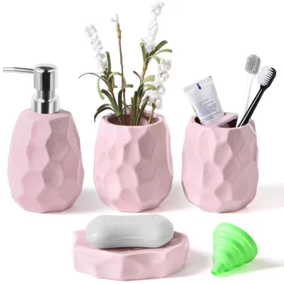 Immagine prodotto di Set di accessori da bagno in Vetroceramica, 4 pezzi, colore rosa