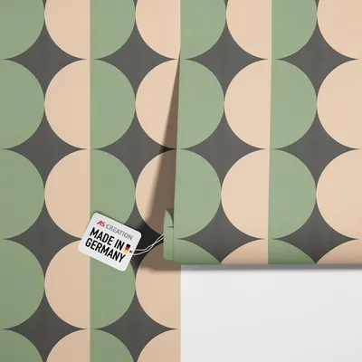 Immagine prodotto di Nuovo tappeto retrò anni '70, verde e beige, con motivo a cerchi, stile vintage, ideale per il soggiorno – 10