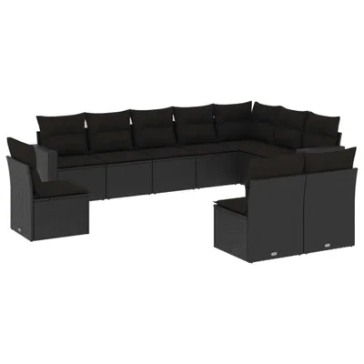 Produktbild von vidaXL 10-tlg. Garten-Sofagarnitur mit Kissen Schwarz Poly Rattan