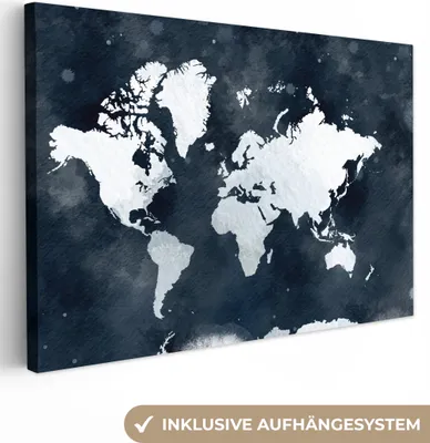 Produktbild von OneMillionCanvasses® - Leinwandbilder - 150x100 cm, Weltkarte - Blau - Aquarell, Wandbilder Kunstdruck Wanddekoration