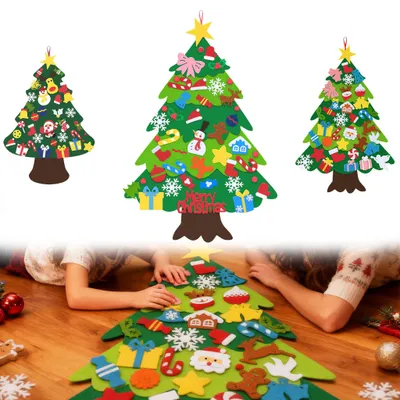 Immagine prodotto di TANYEAR Set di alberi di Natale in feltro 3D con 32 decorazioni rimovibili – Decorazioni creative in feltro fai-da-te per la vostra casa, regalo di Natale per bambini, tipo B