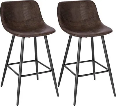 Zdjęcie produktu dla Ergonomiczne krzesła barowe z imitacji skóry – wysokość 63 cm – brązowe – zestaw 2 sztuk – krzesła kuchenne i barowe