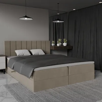 Produktbild von QLA Möbel Boxspringbett Bergamo 180x200  mit 2 Bettkästen, Doppelbett mit Matratze und Topper, Polsterbett, Bett. Farbe Beige