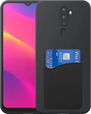 Produktbild von Geeignet für Oppo A5 (2020) / A9 (2020) Phone Case mit Silikon-Kartenhalter - Flexible Back Cover Case Silikon TPU mit Silikon-Kartenslot - Schwarz - Smartphonica