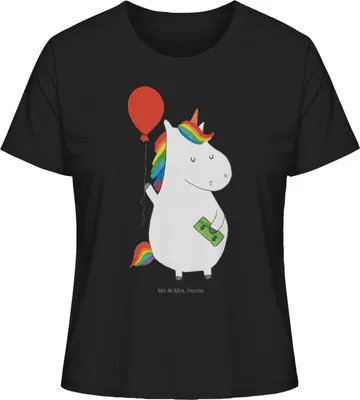 Produktbild von Mr. & Mrs. Panda Oberteil Damen Einhorn Luftballon Größe M - Schwarz - Geschenk, Kurzarmshirt, Freude, Geld, Einhörner, T-Shirt, Kurzarm, Unicorn, Shirt