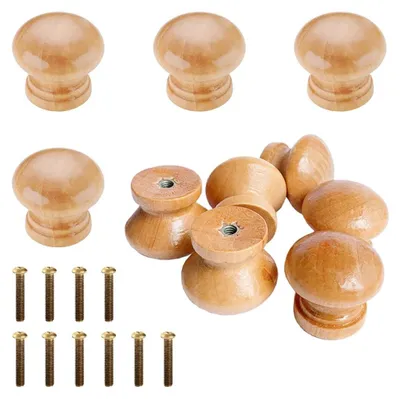 Produktbild von Möbelknöpfe 10 Stück - Runde Holzknöpfe mit Schrauben