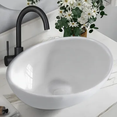 Obrázok produktu pre ZMH umývadlo keramické závesné umývadlo 41 × 33 × 14,5 cm oválne umývadlo na dosku s otvorom na batériu závesné umývadlo do kúpeľne umývadlo na WC pre hostí