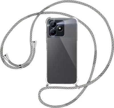 Produktbild von Handykette Backcover-Schutzhülle mit Band (Metall silberfarben) für Realme C51 (6.74'') - weiß/grau kariert