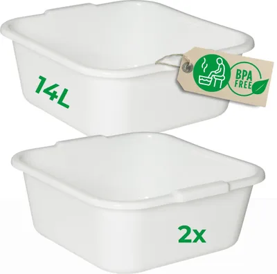 Produktbild von Novaliv 2x Spülschüssel eckig 14L, 38x38 cm, Weiß, BPA-frei & Spülmaschinenfest – Ideal für Küche und Camping, Wanne, Große Plastikschüssel, Waschschüssel eckig, Waschwanne, Abwaschschüssel