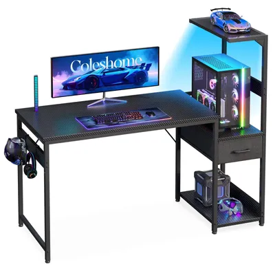 Gaming-Schreibtisch mit LED, 120x48 cm, schwarz