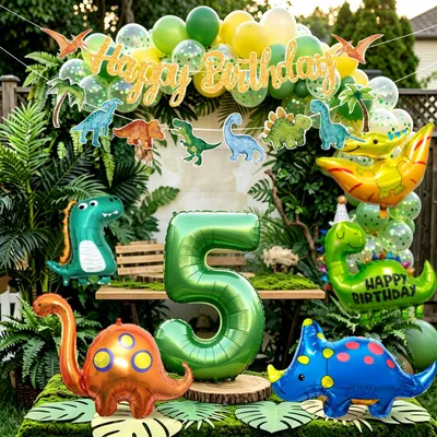 Dino-Deko-Set für den 5. Geburtstag mit Dino-Ballons