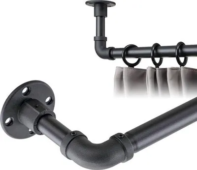 Produktbild von Verstellbarer schwarzer Vorhangstang 81-216 cm für Wand und Decke