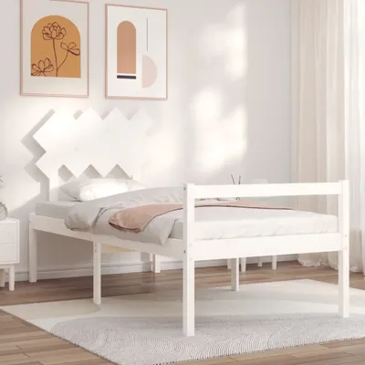 Produktbild von The Living Store Seniorenbett mit Kopfteil 90x200 cm Weiß Massivholz