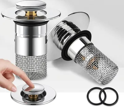 Produktbild von 2 Stück Pop Up Ablaufventil mit Haarsieb, Spülbeckenablauffilter,Universeller Exzenterstecker Edelstahl 34-40 mm Universell Schnellentwässerung Excenterstopfen