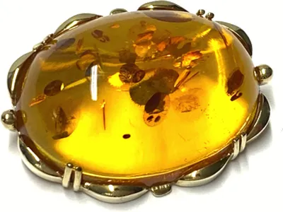 Produktbild von Brosche 333/- Gold Bernstein Cabochon 30 x 22mm Anstecknadel